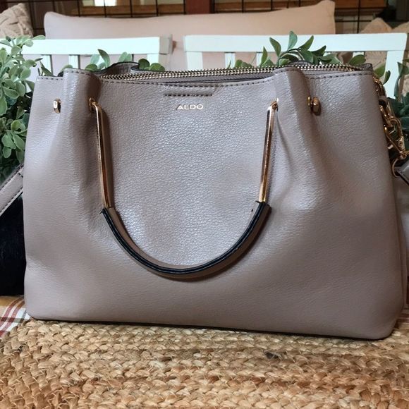 Aldo Bags Aldo Taupe Vegan Leather Satchel Gold Hardware